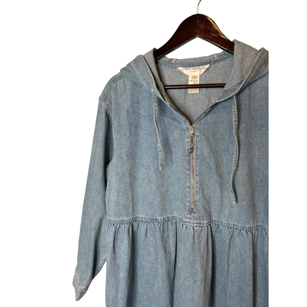 Vintage Jones New York Sport Denim Hooded Babydoll Dress Hoodie size Large - Picture 2 of 4